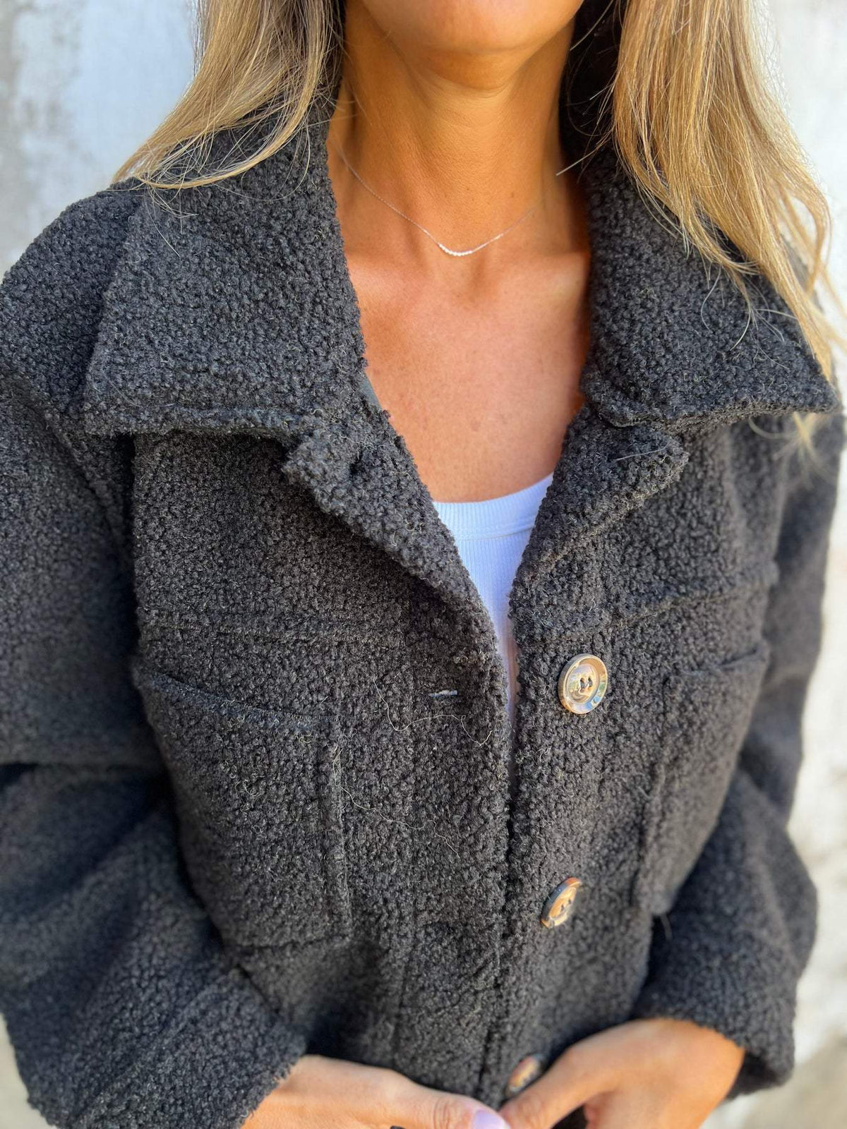Faux Woolen Front Button Placket Coat
