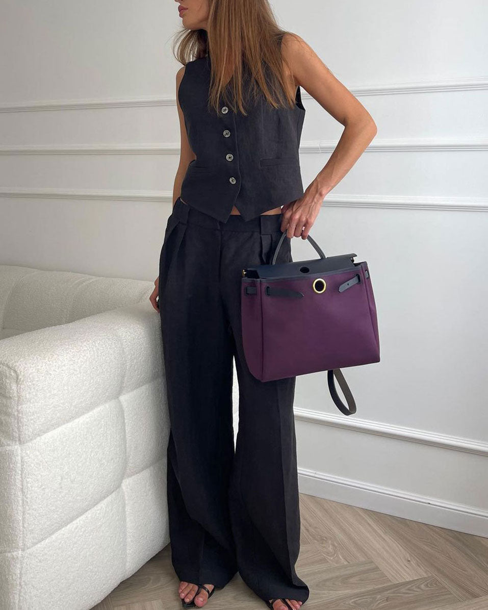 Comfortable Sleeveless Vest and Pants Linen Two Piece Suits
