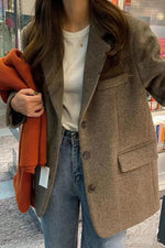 Brown Notched Lapel Woolen Blazer Coat