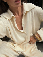 Casual Ribbed Knit Jacket and Knit Pants Two-Piece Suit