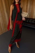 Satin Paneled Lace Sleeveless Top and Skirt Two-Piece Set