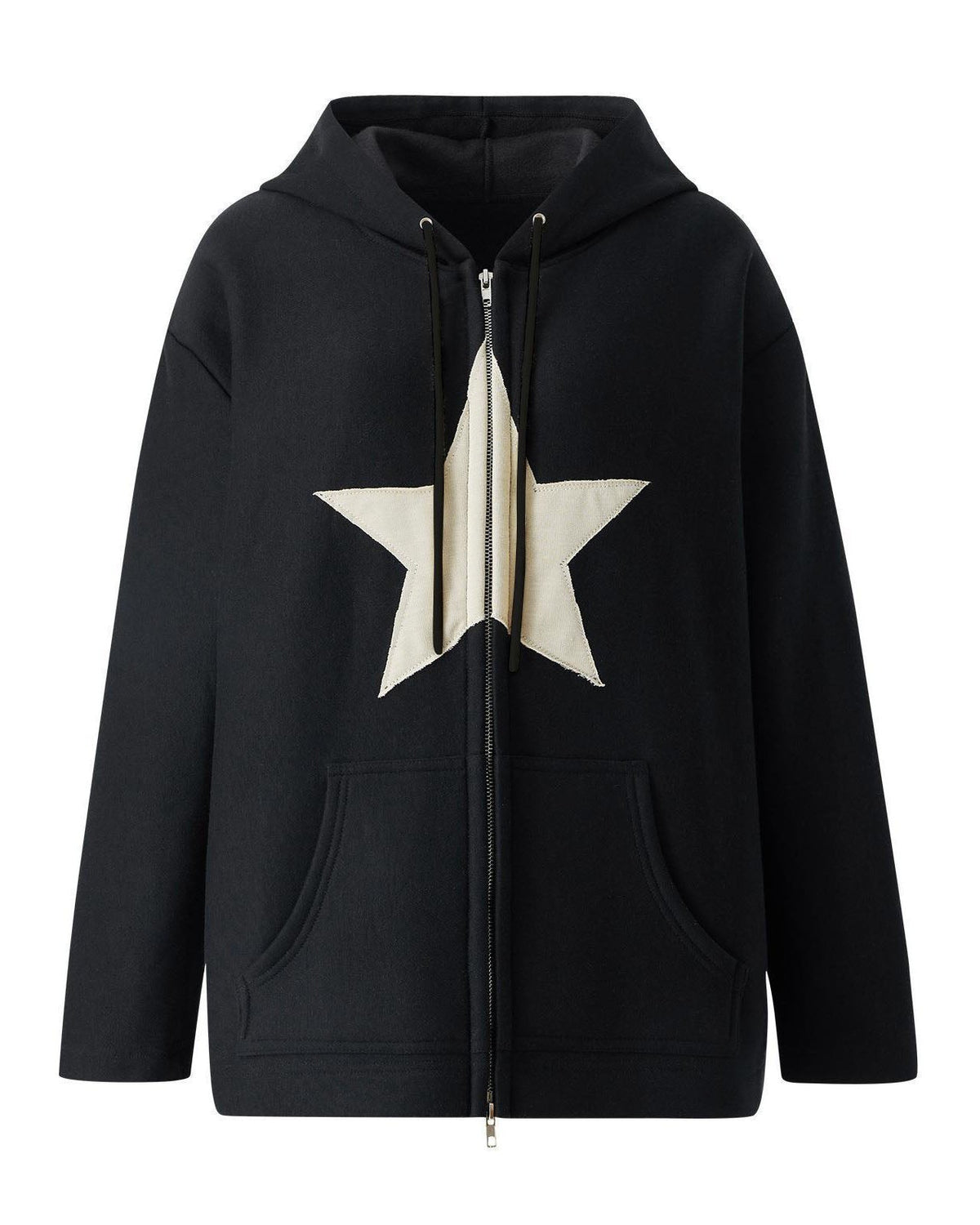 Patched Pentagram Trim Hooded Sweatshirt