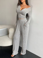 Slim Fit Long-sleeved T-shirt and Wide-leg Pants Suit