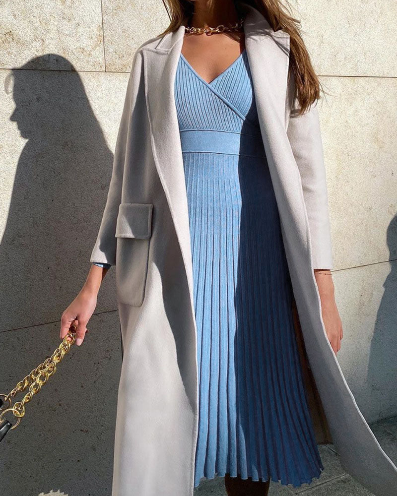 Chic Surplice Pleated Knit Midi Dress