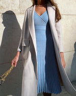 Chic Surplice Pleated Knit Midi Dress