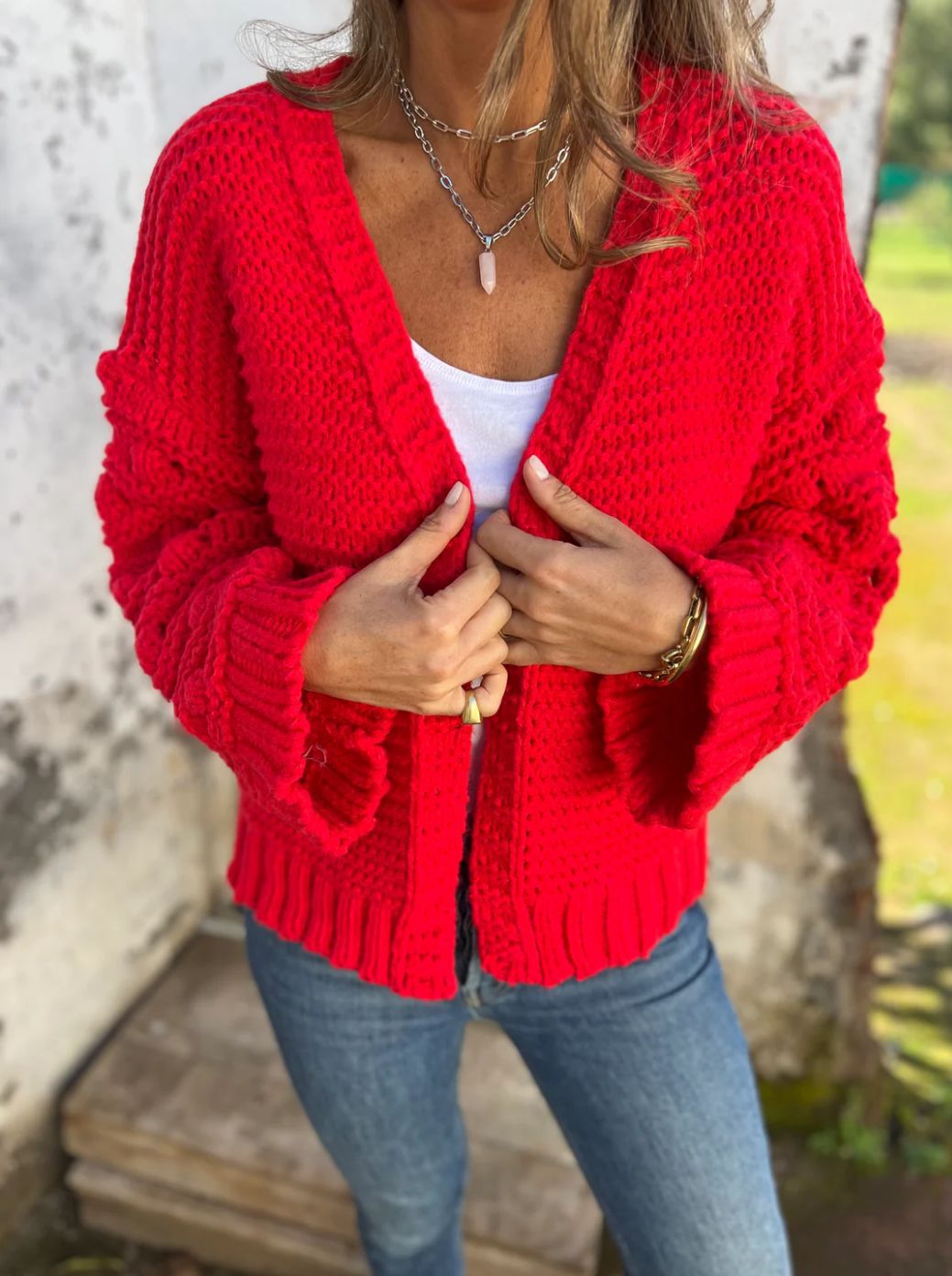 Thick Cable Knit Sleeve Knit Cardigan