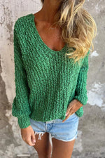 Chunky Knitted V-neck Long Sleeves Sweater