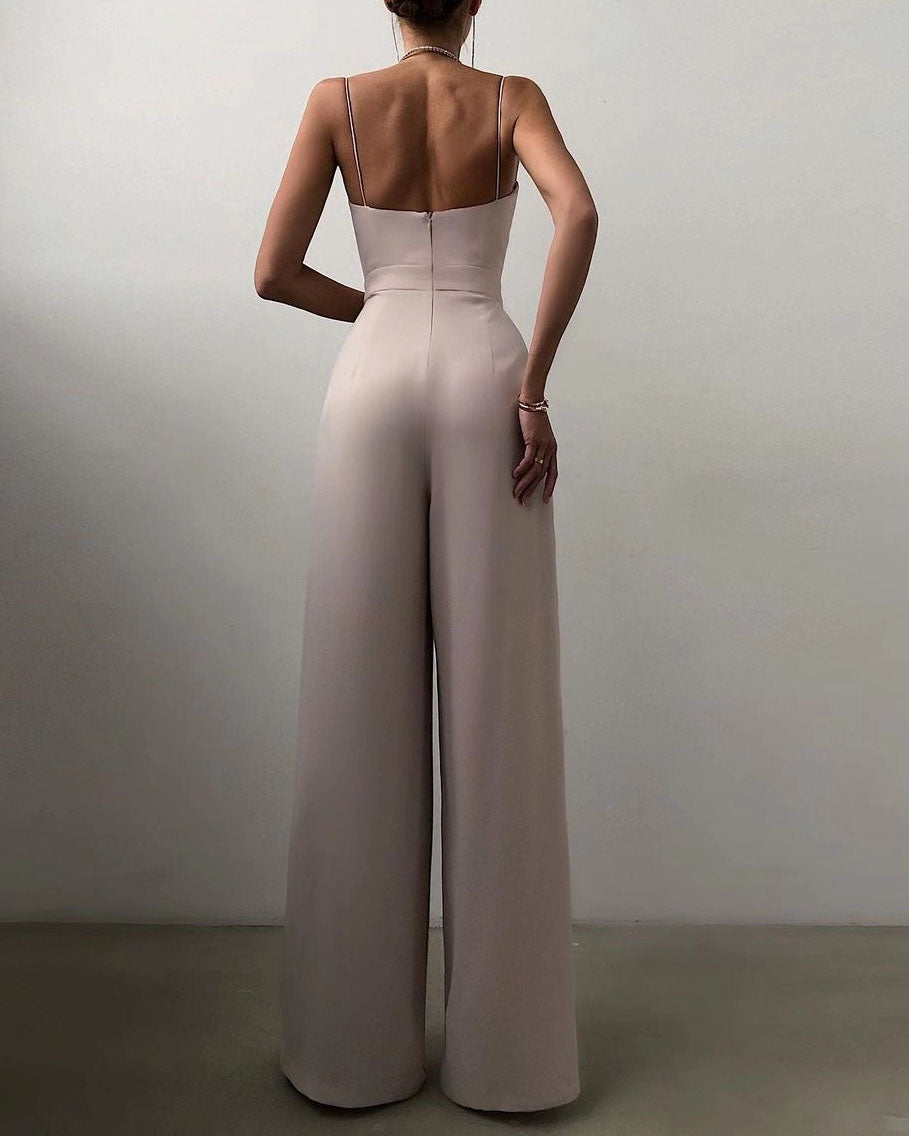 Spaghetti Strap Solid High Waist Jumpsuit