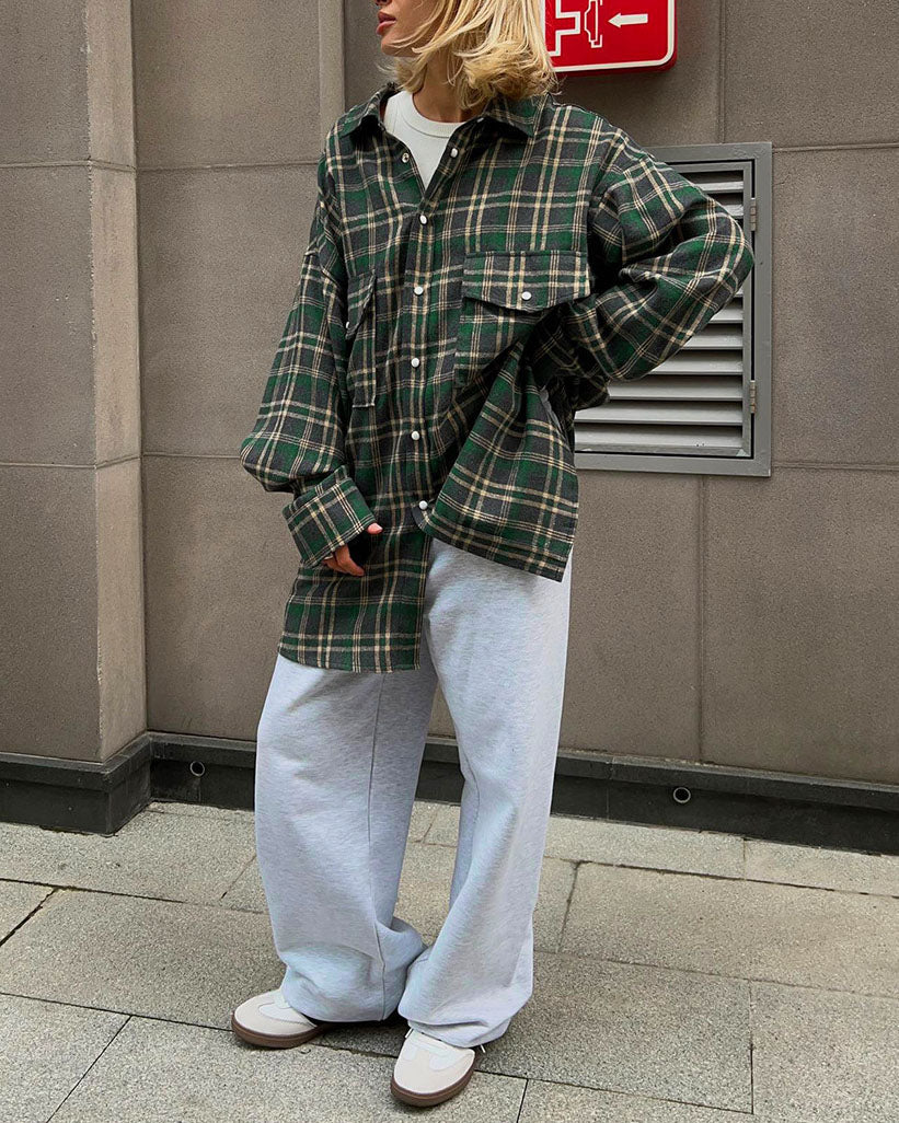 Plaid Print Long-line Shirt