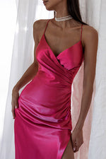 Satin Slit Suspender Mid Dress