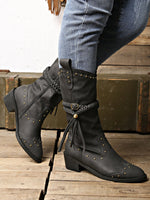 Rivet Belt Tassel Trim Mid-calf Martin Boots