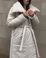 Large Lapel Tie Belted Long Cotton-Pad coat