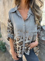 Gradient Leopard Print Button Down Shirt