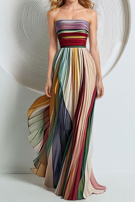 Rainbow Print Bandeau Maxi Dress