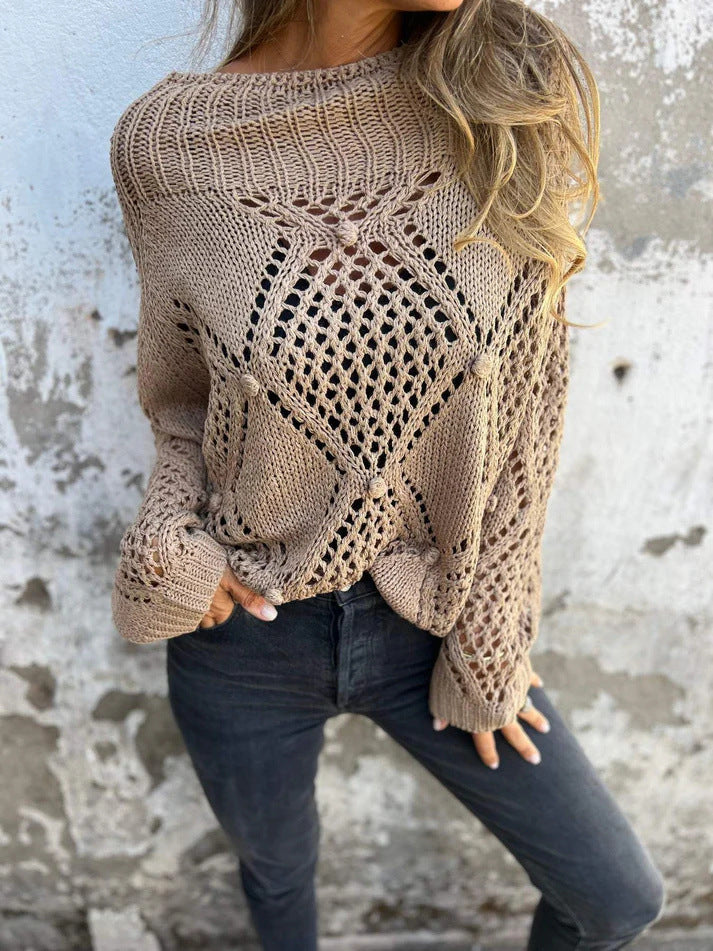 Sweet Crochet Knit Crew Neck Sweater