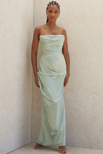 Satin Strapless High Slit Maxi Dress