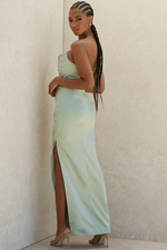 Satin Strapless High Slit Maxi Dress