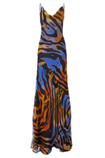Blue Wavy Line Print Maxi Dress