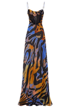 Blue Wavy Line Print Maxi Dress