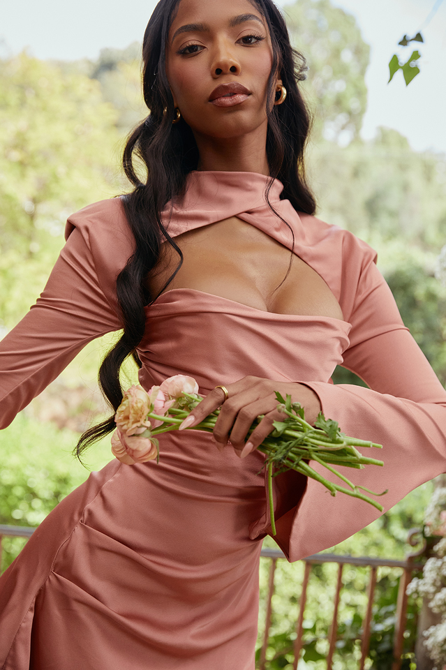 Cutout Yoke Satin Mini dress