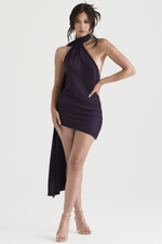 Black Backless Asymmetric Wrap Neck Mini Dress