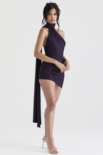 Black Backless Asymmetric Wrap Neck Mini Dress