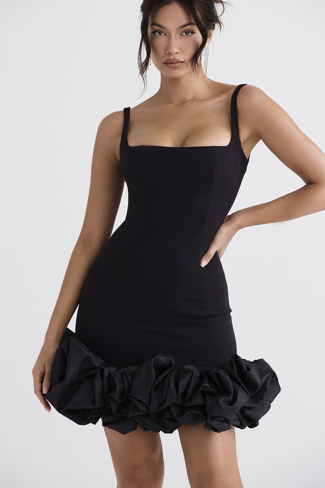 Black Ruffle Hem Mini Dress