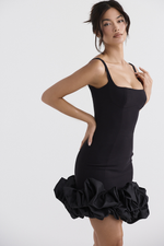 Black Ruffle Hem Mini Dress