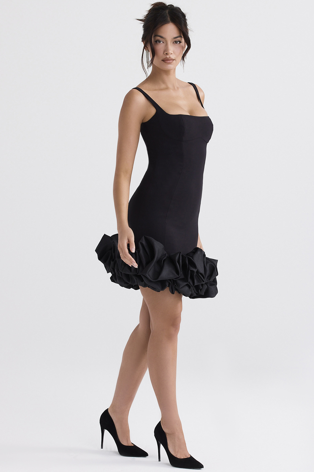 Black Ruffle Hem Mini Dress