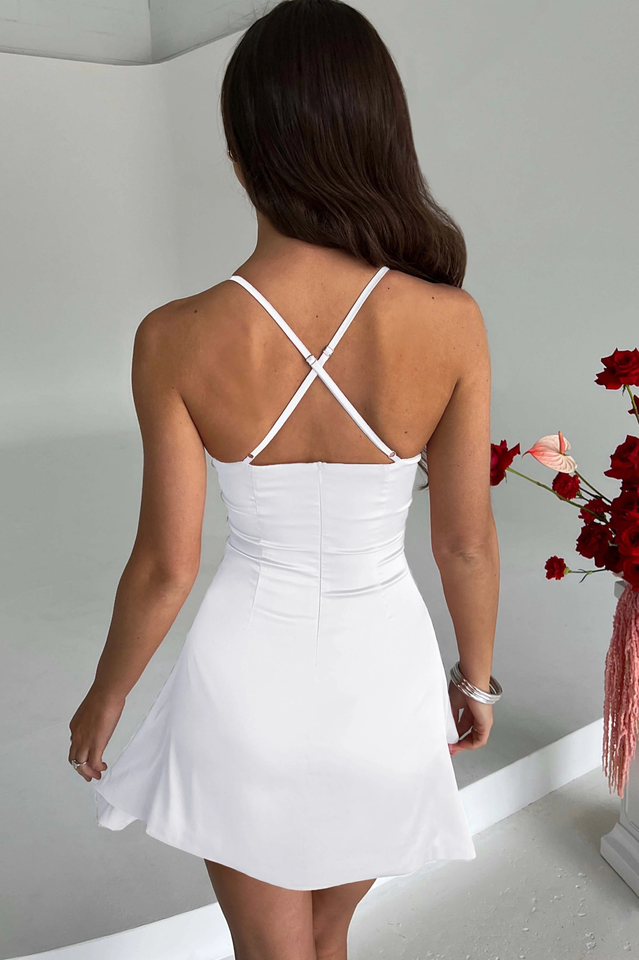 Solid Crossover Back Mini Dress