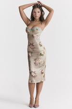 Retro Floral Push Up Midi Dress