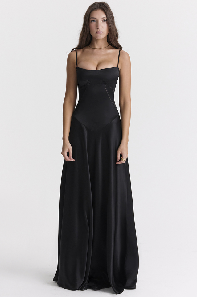 Elegant Satin Lace Up Back Maxi Dress