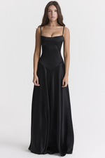 Elegant Satin Lace Up Back Maxi Dress