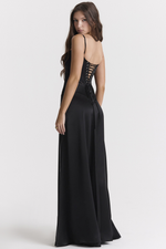 Elegant Satin Lace Up Back Maxi Dress