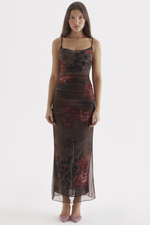 Brown Floral Slip Midi Dress