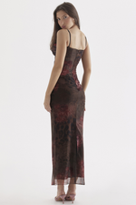 Brown Floral Slip Midi Dress