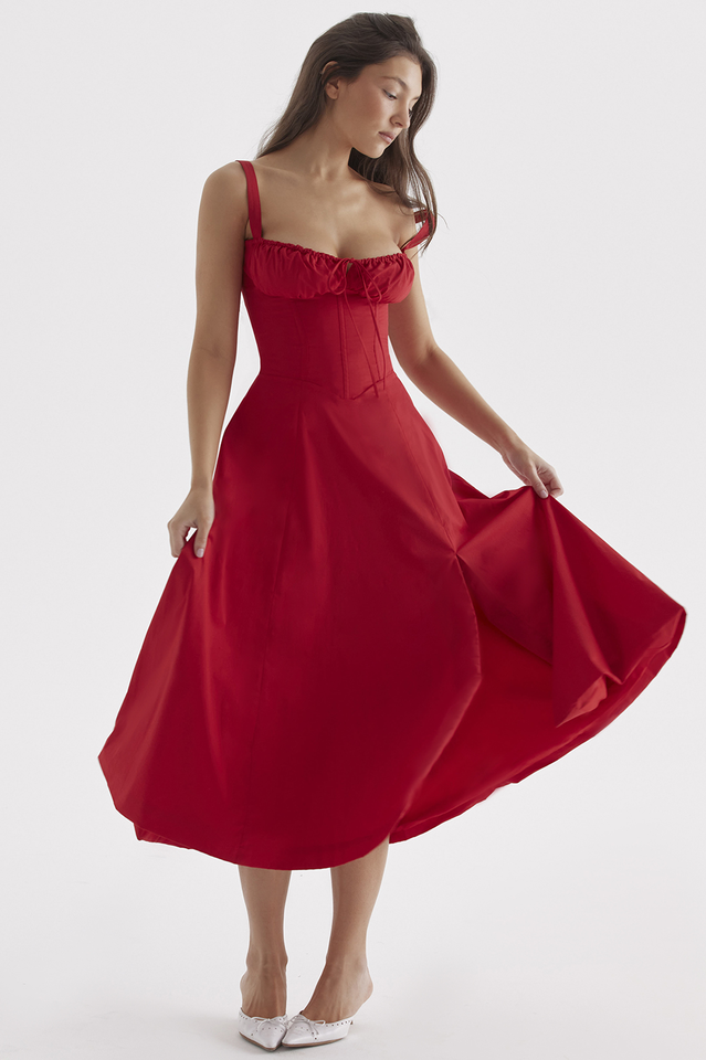 Solid Bustier Slip Midi Sundress