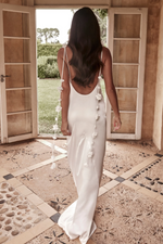 White Rosette Straps Backless Gown