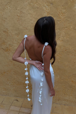 White Rosette Straps Backless Gown