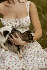 White Rose Print Midi Sundress