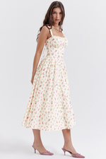 White Rose Print Midi Sundress