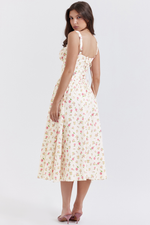 White Rose Print Midi Sundress