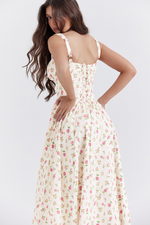 White Rose Print Midi Sundress
