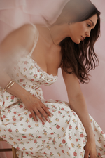 White Rose Print Midi Sundress