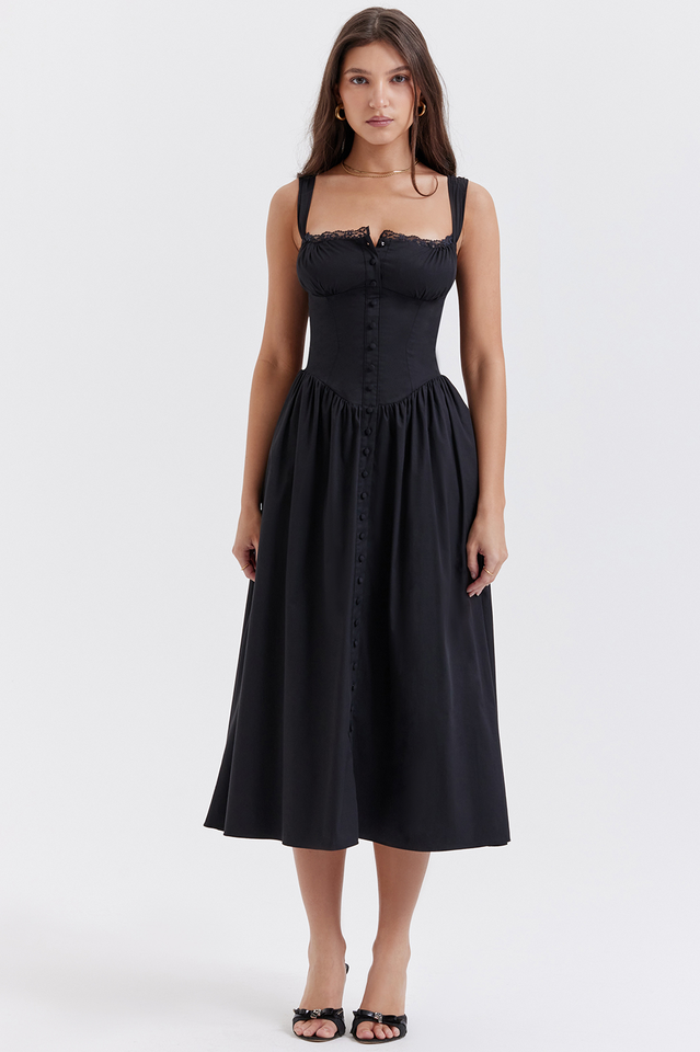 Black Button Down Slip Midi Sundress