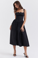 Black Button Down Slip Midi Sundress