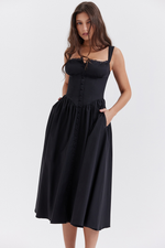 Black Button Down Slip Midi Sundress