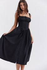 Black Button Down Slip Midi Sundress