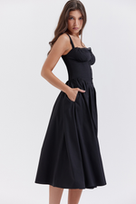 Black Button Down Slip Midi Sundress