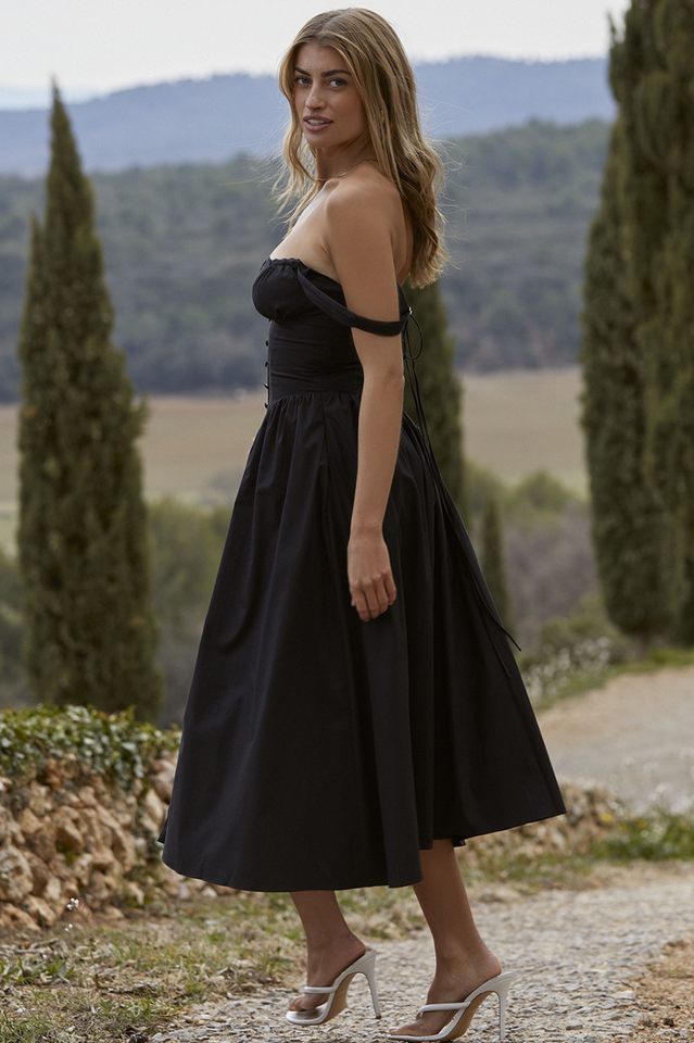 Black Button Down Slip Midi Sundress